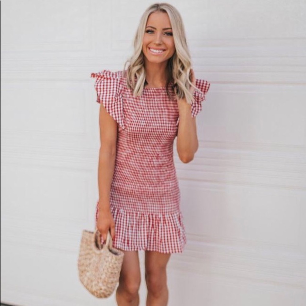Goodnight Macaroon red check dress